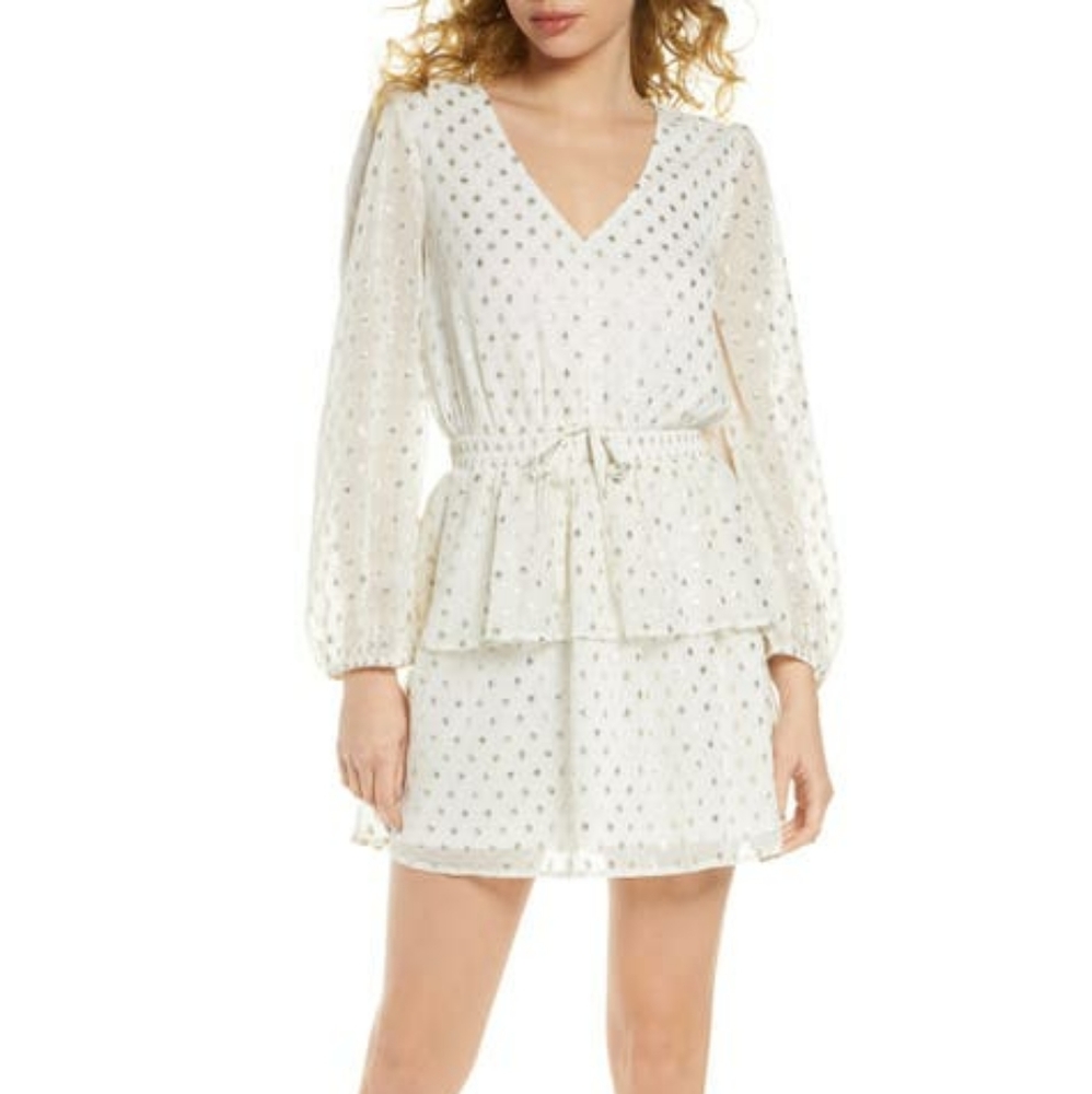 'Tyler' Metallic Long Sleeve Clip Dot Minidress by NSR (Nordstrom) SIZE SMALL